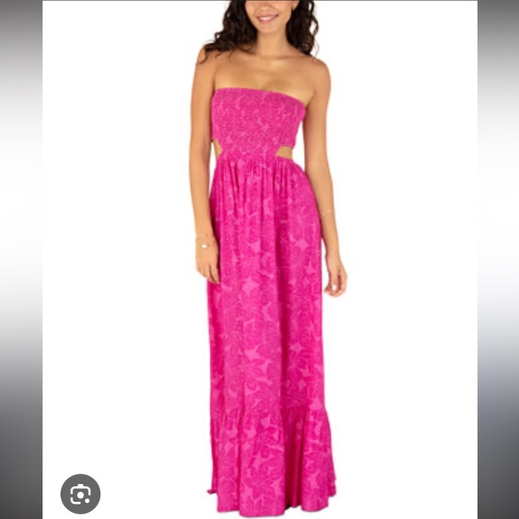 Hurley Hibiscus Fuchsia Strapless Side Cut out Maxi Dress - Picture 1 of 11